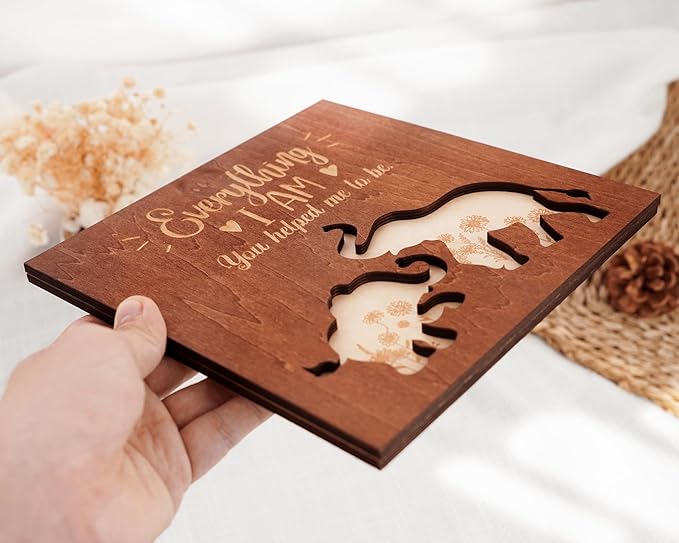 Elephant Wooden Frame Gifts for Mothers Day Mom Mama Elephant Sign Wall Decor Animal Plaque Father's Day Birthday Friendship Family Christmas Gifts for New Mom Nana Grandma from Son, Daughter HF88