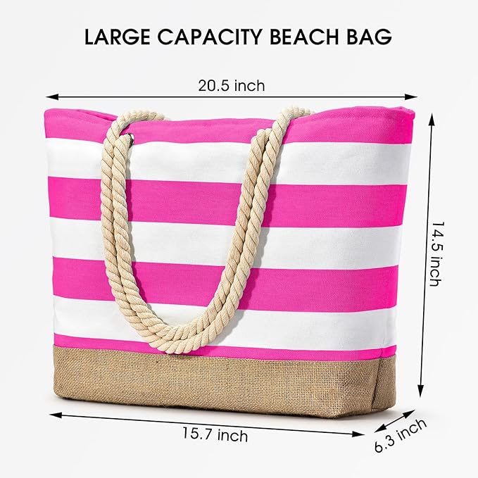 Becokan Beach Bags for Women Large Canvas Beach Tote Bag Beach Bags Waterproof Sandproof Swim Pool Bag Travel Essentials