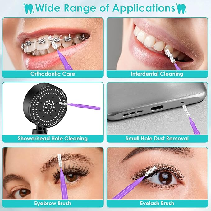 Lezmarket 300PCS Interdental Brushes for Braces, Soft and Bendable Dental Brush for Orthodontic Braces, Braces Cleaner Brush Tooth Pick Teeth Flossers Brushes for Teeth (Purple)