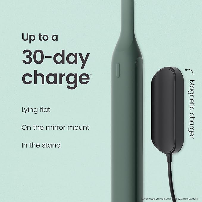 Quip Ultra Next Generation Smart Sonic Toothbrush - Timed Electric Toothbrush for Adults - Replaceable Brush Head, Soft Bristles, Silicone Handle, 30-Day Battery Life, Travel Case - Moss Green
