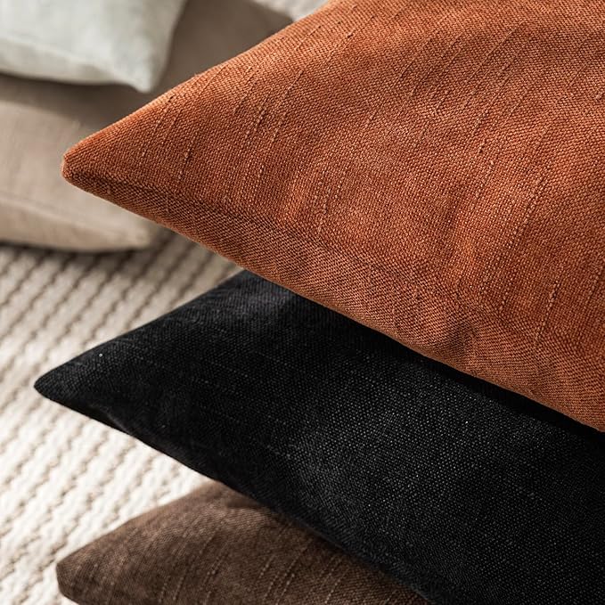 Foindtower Pack of 2 Soft Textured Throw Decorative Pillow Covers Square Accent Solid Cushion Cover Cozy Farmhouse Pillow Case with Zipper for Couch Sofa Bed Living Room 26x26 Inch, Burnt Orange