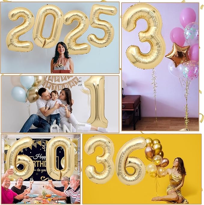 40 inch White Gold Number Balloon Giant Foil Helium Balloons Champagne Gold Number 6 Balloon for 6th Birthday Party Decorations