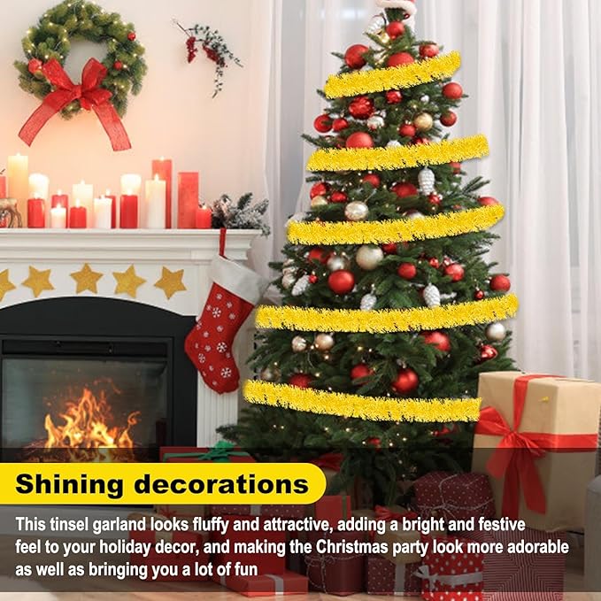 50 Feet Macaron Yellow Christmas Tinsel Garland, Metallic Foil Twist Garland Wall Hanging Tinsel Banner Backdrop for Parade Floats, Easter, Mother's Day, Wedding Party Decorations (2in x 50ft)
