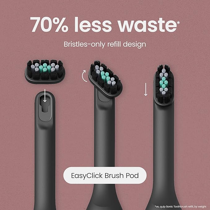 quip Ultra Brush Pod Refill Heads - 4 Pack - Verified quip Brush Head Refills for Sonic Electric Toothbrushes - Soft Bristles, Compact - Last 3 Months Each - Black