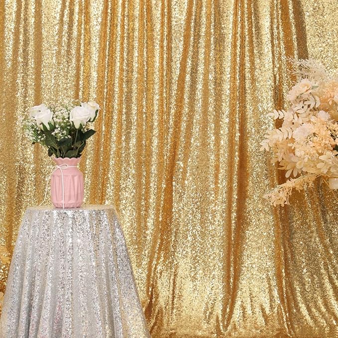 Juya Delight 6ft x 8ft Gold Sequin Backdrop Curtain Glitter Photo Booth Backdrops for Party Wedding Photography Decorations