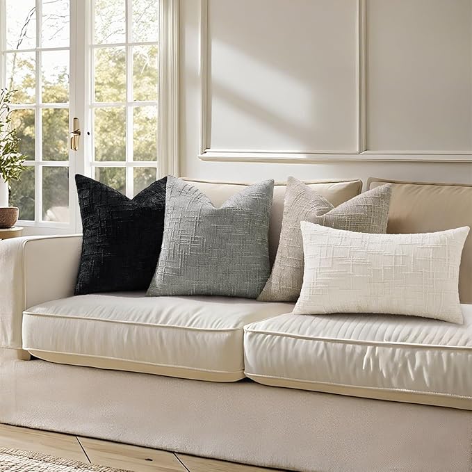 decorUhome Light Brown Chenille Throw Pillow Covers 24x24 Set of 2 Thick Textured Slubby Couch Pillow Covers Farmhouse Accent Modern Neutral Decorative Pillow Cases for Bed Sofa Living Room