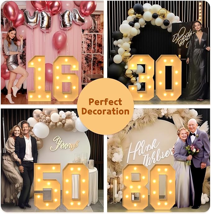 imprsv 3FT Marquee Light Up Numbers, Marquee Numbers 60th Birthday Decorations for Women Men, 60th Birthday Women Foam Board Anniversary Party Decorations Arch Kit (DIY)