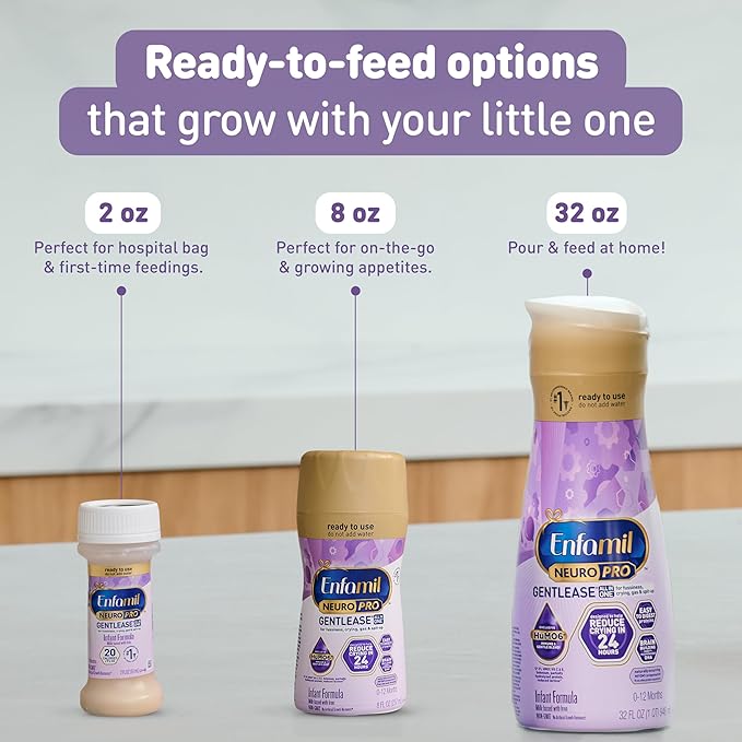 Enfamil Neuropro Gentlease Ready To Feed . Nursette Bottle Ease Gas & Crying Vitamins & Minerals for Immune Support Baby Formula Inspired by Breast Milk DHA MFGM Iron ,6 count (Pack of 4)