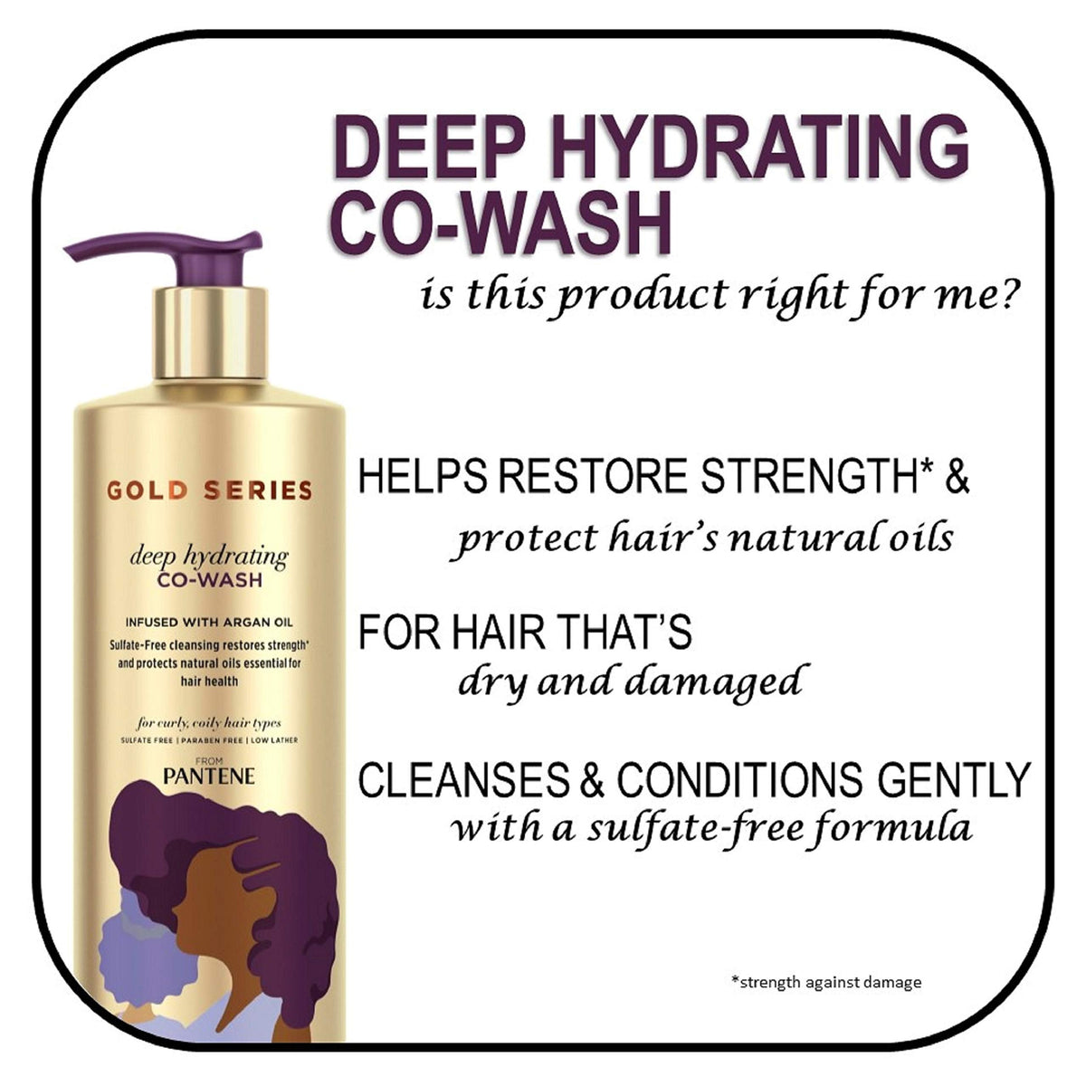 Pantene Gold Series from Sulfate Free Deep Hydrating with Argan Oil for Curly Coily Hair, Co-Wash, 15.2 Fl Oz (Packaging May Vary)