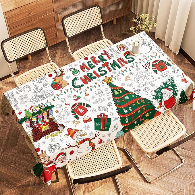 Tbsone Christmas Coloring Tablecloth for Kids ‒ 72×30 Inch Giant DIY Paper Table Cover, Xmas Party Activity & Craft Decorations