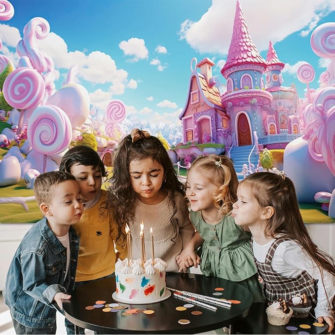 15x8ft Candyland Backdrop Pink Sweet Candy Castle Fairy Tale Photography Background for Girls Princess Birthday Baby Shower Party Decorations Kids Portraits Banner Photo Studio Props