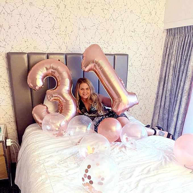 Rose Gold Number 30 Balloons, 40 Inch Rose Gold Mylar Foil Number 3 & 0 Balloons for Women, Self Inflating 30th Birthday Balloons for 30 Year Old Anniversary Birthday Party Decorations Supplies