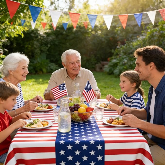 4th of July Tablecloth, Patriotic Plastic Tablecloths 54"x108", Fourth of July Table Decorations Red White and Blue American Table Covers 8 Pack, Patriotic Decorations Memorial Day Party Supplies