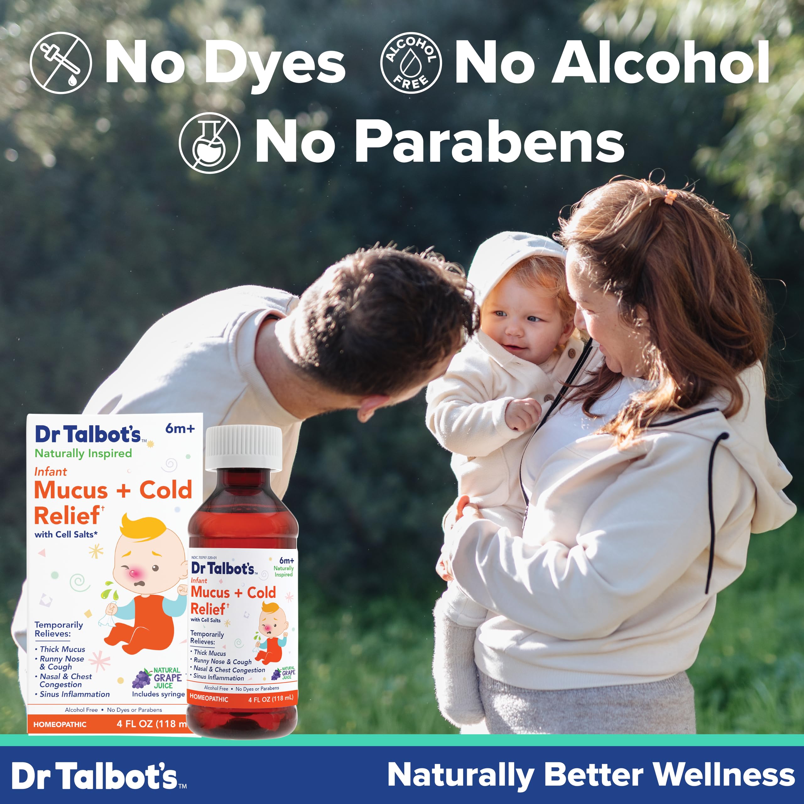 Dr. Talbot's Infant Mucus and Cold Relief with Cell Salts - 4 fl oz - Naturally Inspired Kids Cold Medicine - Grape Juice Flavor - Includes Syringe