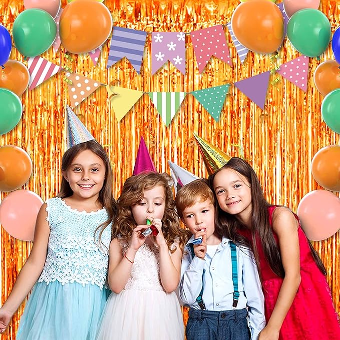 6 Pack Orange Foil Fringe Curtains Backdrop, 3.28 x 8.2 Ft Metallic Streamers Tinsel Curtains Background for Photo Booth, Birthday, Christmas, Halloween, Thanksgiving, New Year Party Decorations
