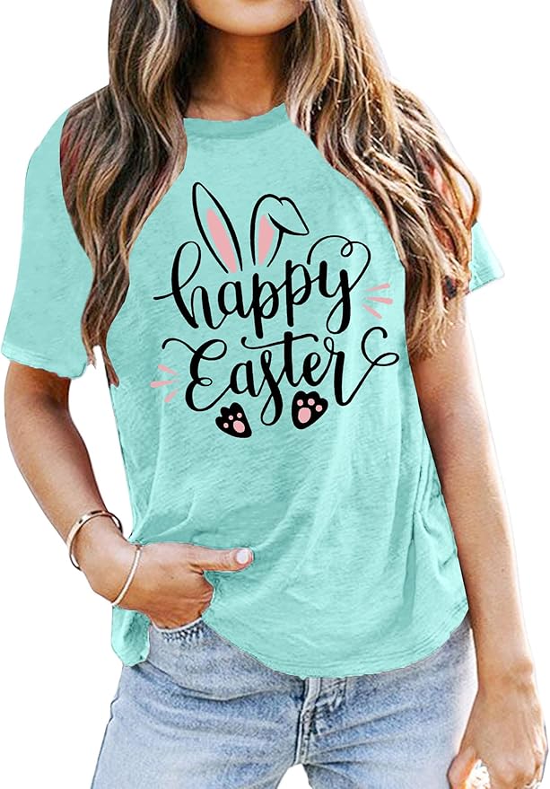LAZYCHILD Women Easter Teacher Shirts: Funny Treat All with Kindness T-Shirt Bunny Rabbit Tee Tops