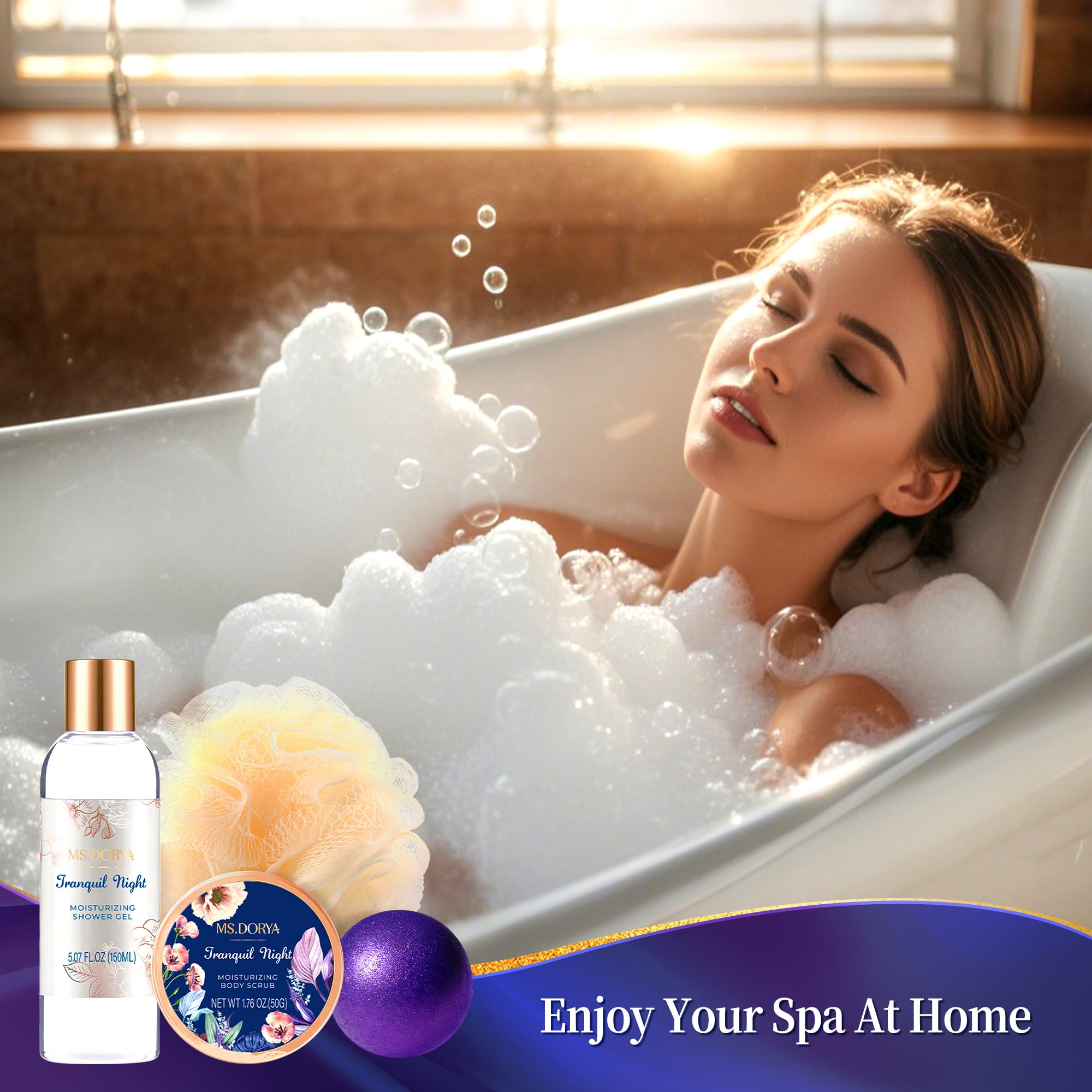 Women's Birthday Spa Gifts- Birthday Bath Gift Sets with Body Lotion, Shower Gel, Hand Cream & Body Scrub - Lavender Chamomile Scent Self Care Gifts for Women Wife Girlfriend - Relaxing Home Spa Kit