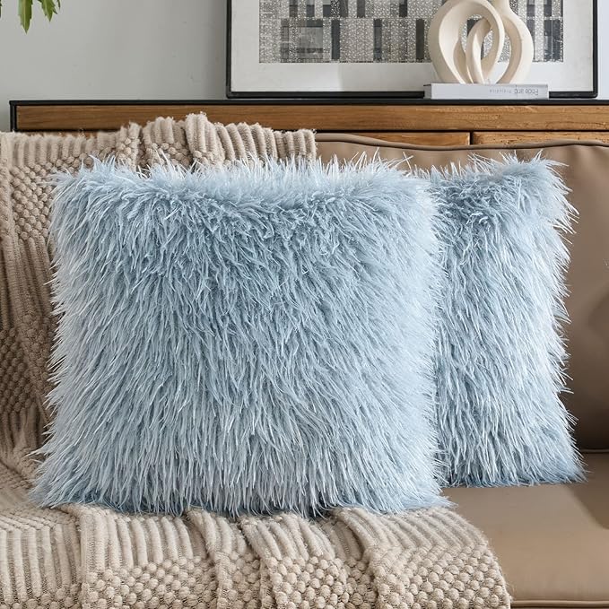 FUTEI Dusty Blue Decorative Throw Pillow Covers 18x18 Inch Set of 2,Soft Cozy Faux Fine Wool Textured Cushion Case,Modern Home Luxury Decor for Couch Bed Living Room
