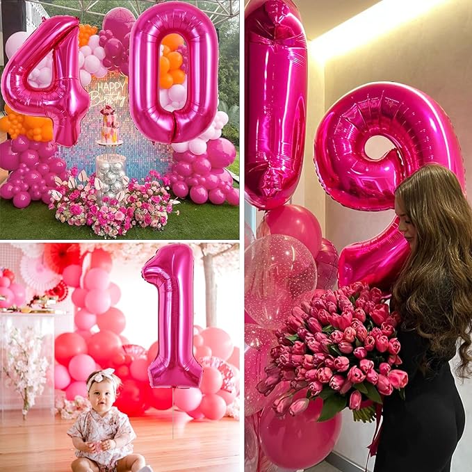 TONIFUL 40 Inch Hot Pink Large Numbers Balloon 0-9 Birthday Party Decorations,Foil Mylar Big Number 3 Balloon Digital 3 for Birthday Party,Wedding, Bridal Shower,Engagement,Graduations,Anniversary