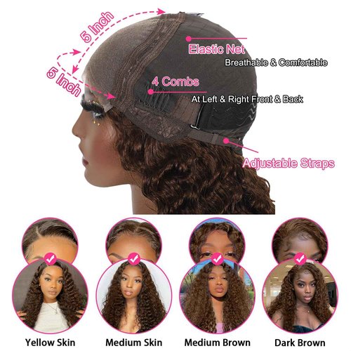 ONICE Wear And Go Glueless Wigs Human Hair Pre Plucked Pre Cut 5x5 HD Lace Closure Human Hair Wigs For Black Women Upgraded No Glue Deep Wave Lace Front Wigs Human Hair(Chocolate Brown,18Inch)