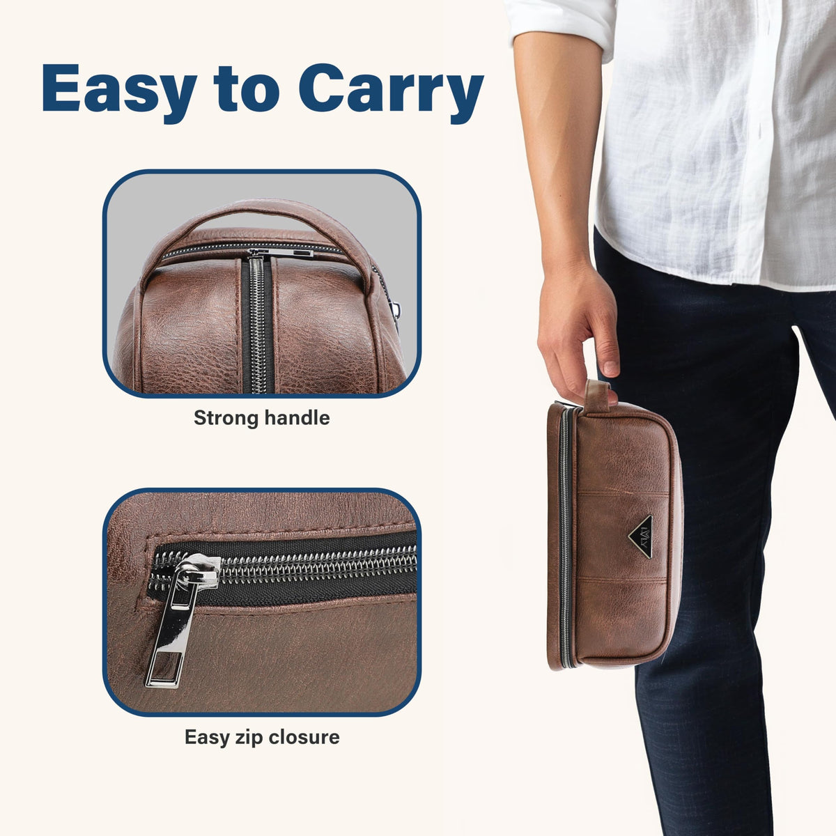 emissary Leather Travel Toiletry Bag for Men, Dopp Kit - Coffee