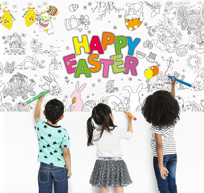 Tbsone Easter Coloring Tablecloth Poster, 72x30 Inch Spring and Easter Paper Crafts for Kids, Games Activities Party Decorations
