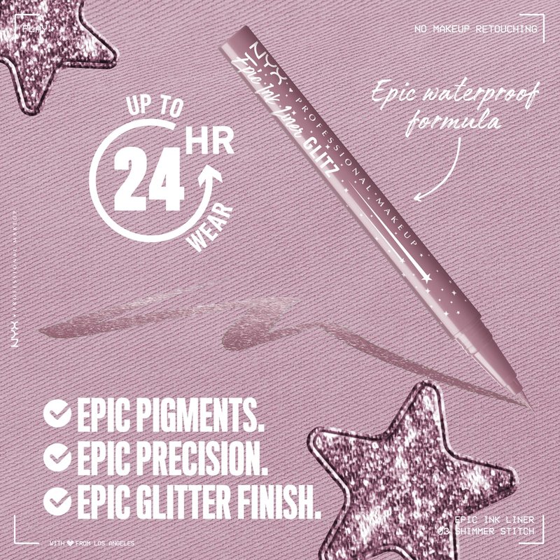 NYX PROFESSIONAL MAKEUP Epic Ink Glitz Liner, Waterproof Metallic Liquid Eyeliner with Vegan Formula - Shimmer Stitch (Shimmer Mauve Purple)