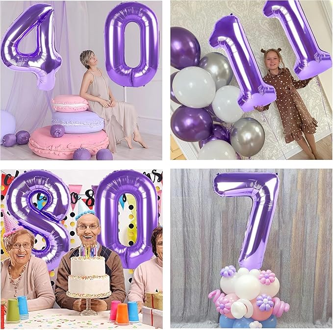 Purple Number Balloons, 40 Inch Purple Balloon 3.3 Helium Balloon 3th Birthday for 3 Years Birthday Decoration Children Girls Boys