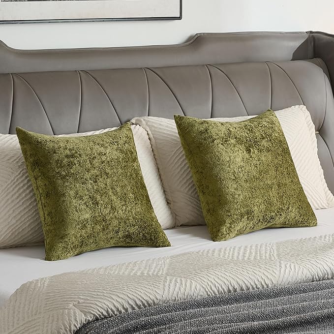 FUTEI Moss Green Flannel Throw Pillow Covers 16x16 Inch Set of 2,Soft Dimensional Textured Cushion Cases,Modern Home Decor for Couch Living Room