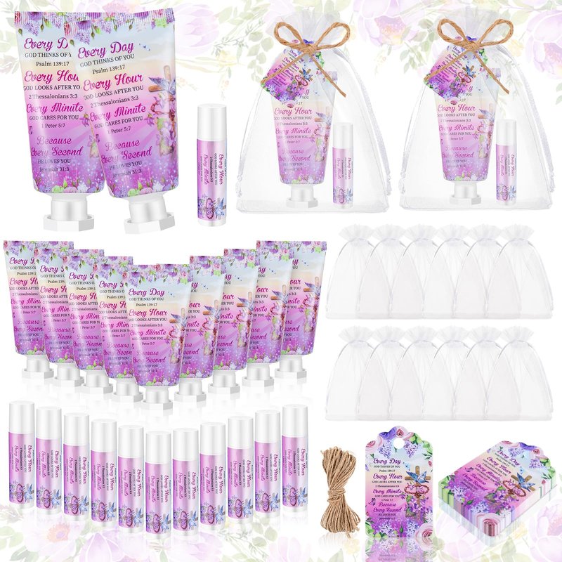Swiffen 24 Sets Christian Graduation Gifts Hand Cream and Lip Balm Bulk Teacher Appreciation Gifts Bible Verse Thank You Cards with Organza Bag for Graduation Supplies(Cross)