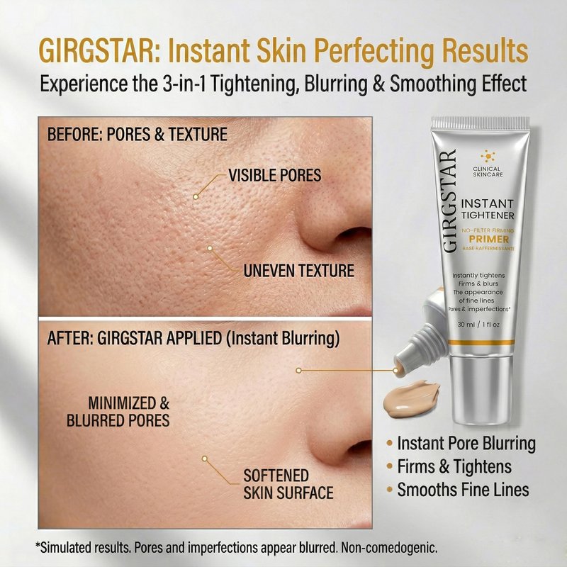 Girgstar Instant Face Blurring & Firming Primer for Face Before Makeup - Perfection Tightener Visibly Smooths the Look of Fine Lines, Wrinkles & Pores - Grips Makeup for Long Wear & Shine Control
