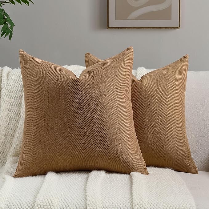 FUTEI Rust Chenille Throw Pillow Covers 20x20 Inch Set of 2,Soft Wide Chevron Textured Cushion Case,Farmhouse Home Decor for Couch Bed Living Room