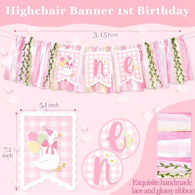 One Silly Goose High Chair Banner One High Chair Banner Girl Photo Backdrop First Birthday Decorations for Girl Wall Hanging Decorations for Kids Bedroom