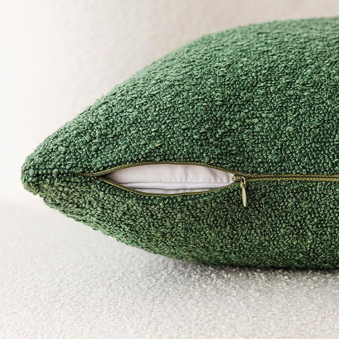 Foindtower Set of 2, Decorative Textured Boucle Throw Pillow Covers Accent Solid Pillow Cases Neutral Cozy Couch Cushion Case for Chair Sofa Bedroom Living Room Home Decor 24 x 24 Inch Hunter Green