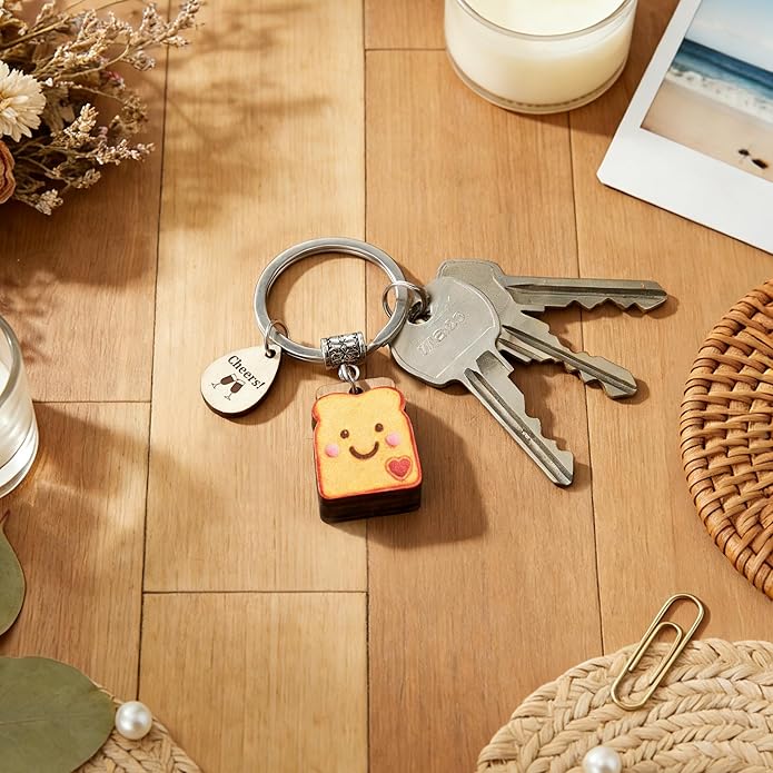 Cute Toast Keychain for Girls, New Beginnings Gifts for Best Friend as Next Chapter Stuff, Cute Love Engagement Housewarming Birthday New Job Gifts for Coworker Couple Bestie Sister Parents