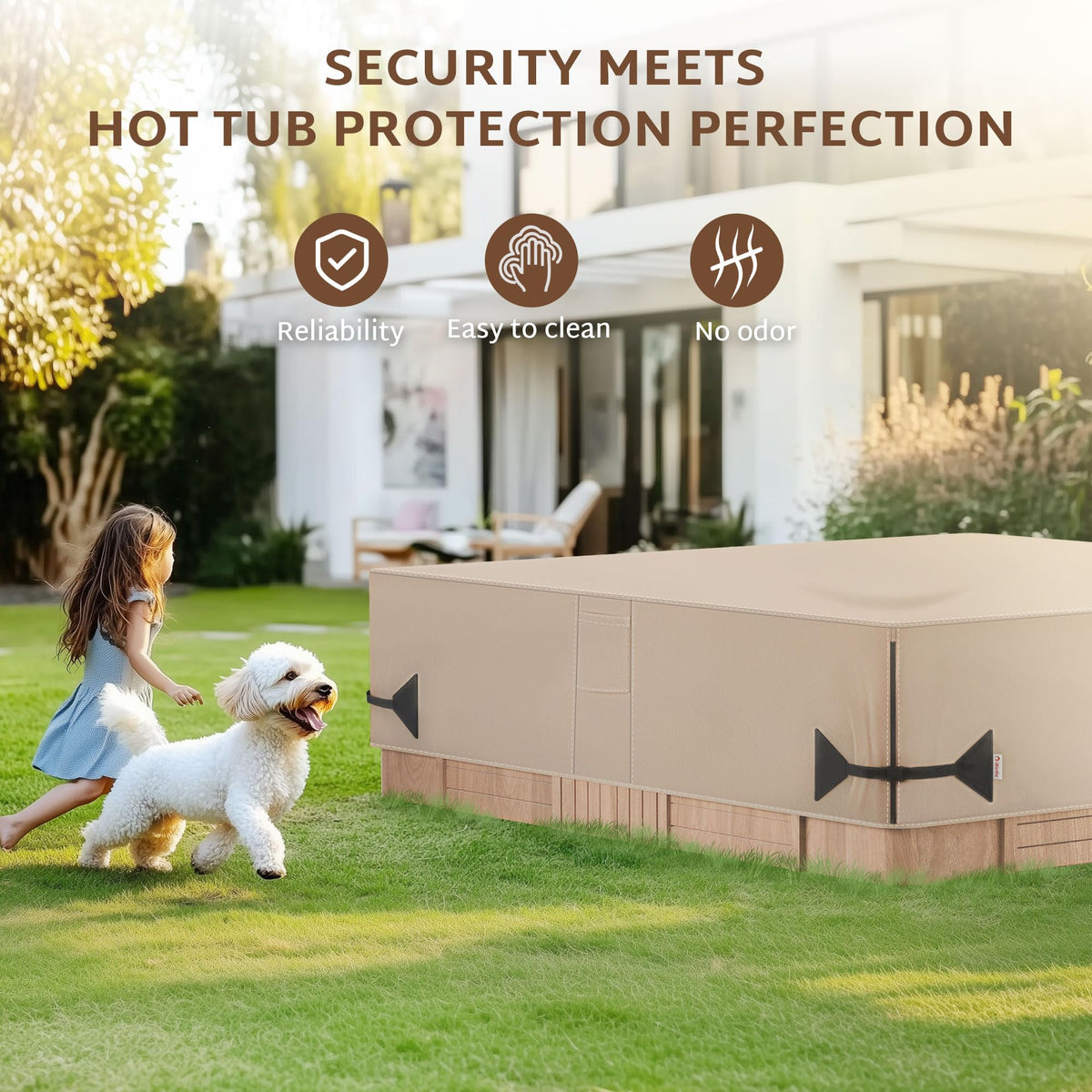 iBirdie Outdoor Waterproof Hot Tub Cover 83 x 83 inch fit 82 x 82 or 81 x 81 or 80 x 80 Square SPA 600D Heavy Duty Weatherproof Cover Protectors Protective Cap, Brown