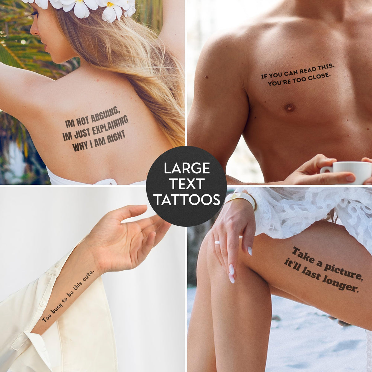 InkMoment 12x12 Sheet of Funny Bumper Sticker Style Quote Temporary Tattoos – Easy-to-Apply, Long-Lasting Fake Tattoo Decals for Parties, Gifts, and Pranks – Bold, Unique Designs for All Ages