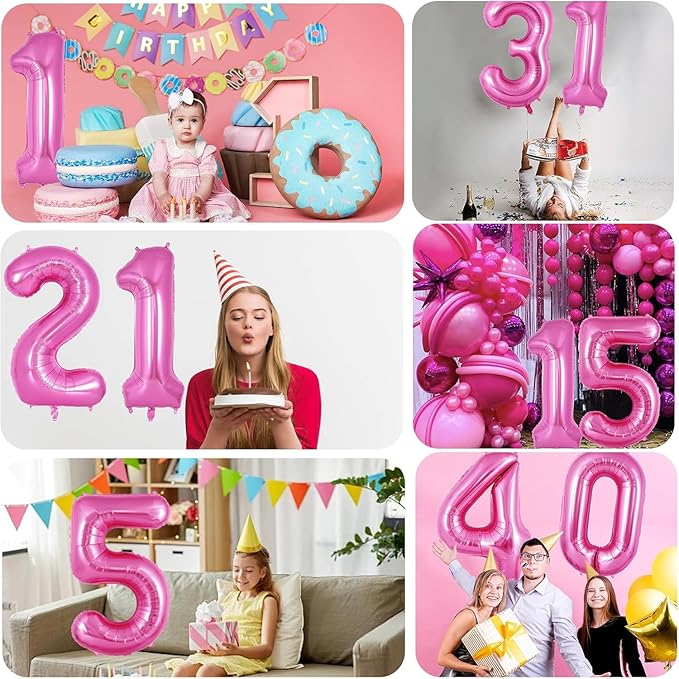 Pink Number Balloons, Large Hot pink Number 5 Balloon 40 Inch Pink 5 Balloon for Men Women Boys Girls 5th Birthday Party Decoration
