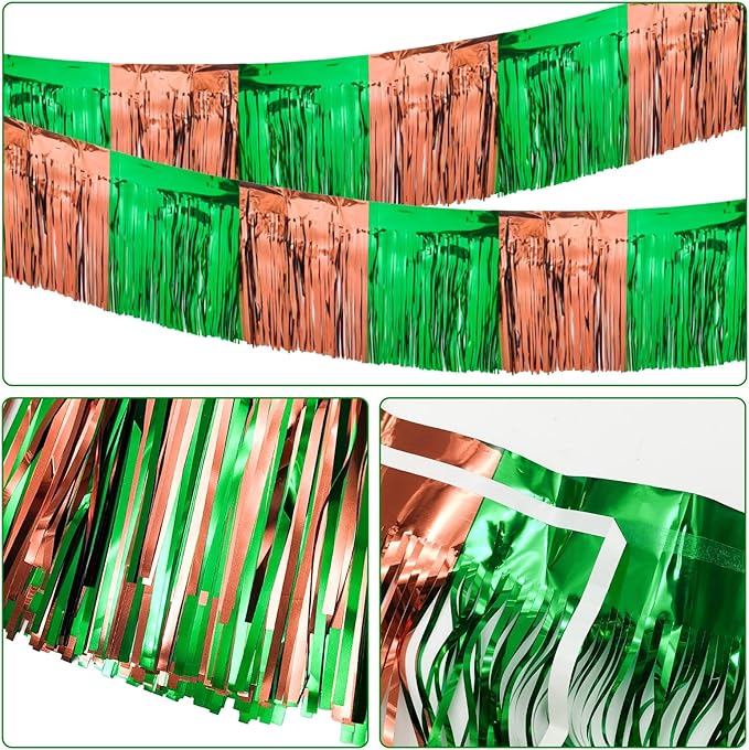 4 Packs 10 Feet Long Foil Fringe Football Parade Float Decorations for Trailer Superbowl Tinsel Garland Tinsel Green Brown Homecoming Metallic Car Streamers Super Ball Party Hanging Banner Backdrop