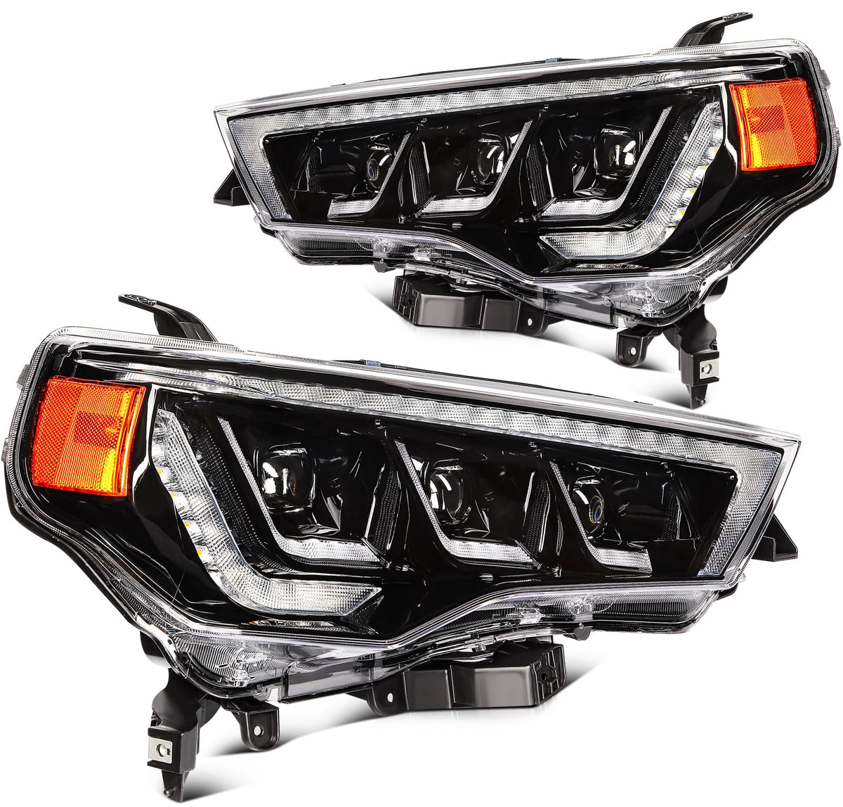 Headlight Assembly Fit 2014-2022 For Toyota 4Runner Chrome Housing And Amber Reflector Driver and Passenger Side 8113035541 8117