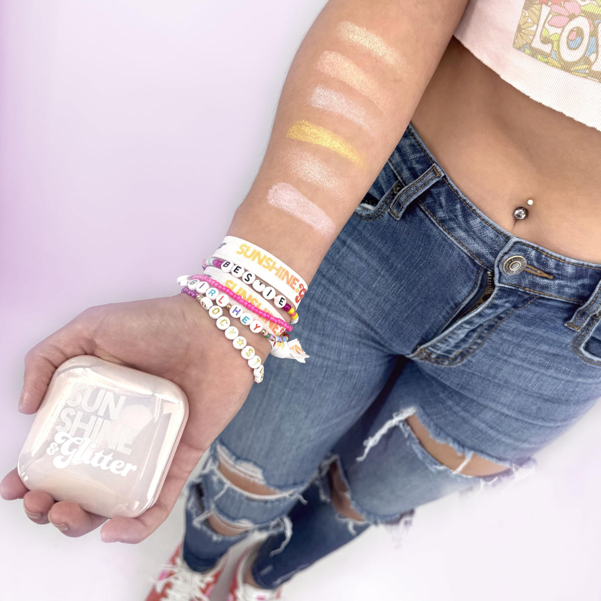 Sunshine & Glitter Pretty in Pink Glow Highlighter Compact – Radiant Shimmer Face Illuminator, Face Highlighter Makeup, Luminizer Powder for Glow, Contour & Highlight