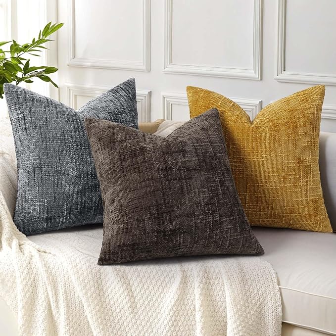 decorUhome Dark Grey Chenille Throw Pillow Covers 22x22 Set of 2 Thick Textured Slubby Couch Pillow Covers Farmhouse Accent Modern Neutral Decorative Pillow Cases for Bed Sofa Living Room