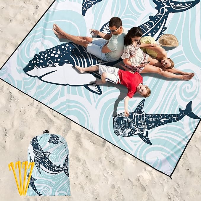 WIWIGO Beach Blanket Waterproof Sandproof Beach Mat 79" X 83"/10'x9'for 2-8 Adults Quick Drying Outdoor Picnic Mat Beach Accessories for Travel, Camping, Hiking