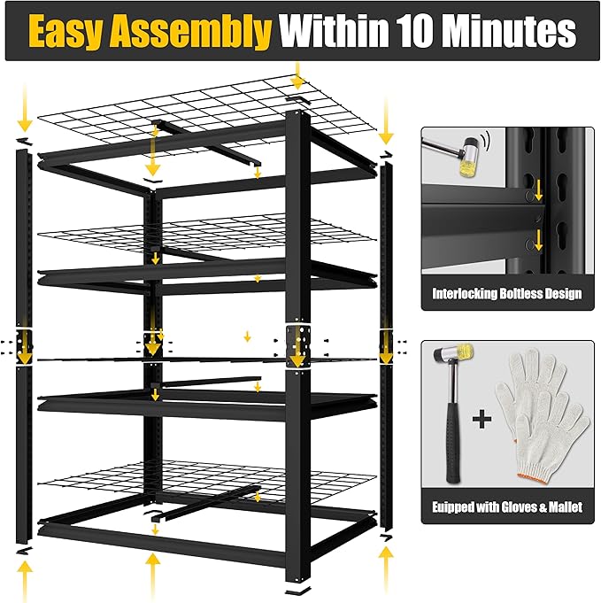 PrimeZone 40" W Heavy Duty Garage Shelving 2200 LBS 4 Tier Storage Shelves Adjustable Industrial Metal Wire Shelf Utility Rack for Garage,Basement,Pantry,Warehouse,Commercial,40" WX20 DX60 H 8Pack