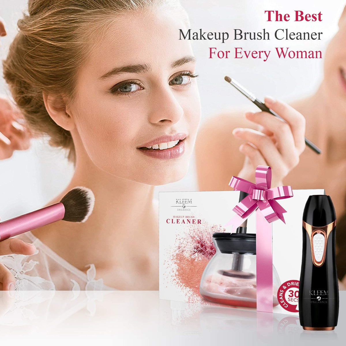Kleem Electric Makeup Brush Cleaner Machine | Automatic Makeup Brush Washer & Spinning Dryer with Free Cleaner Shampoo | Dual-Fiber Bristles for Eyeshadow & Foundation | Made in USA | Black