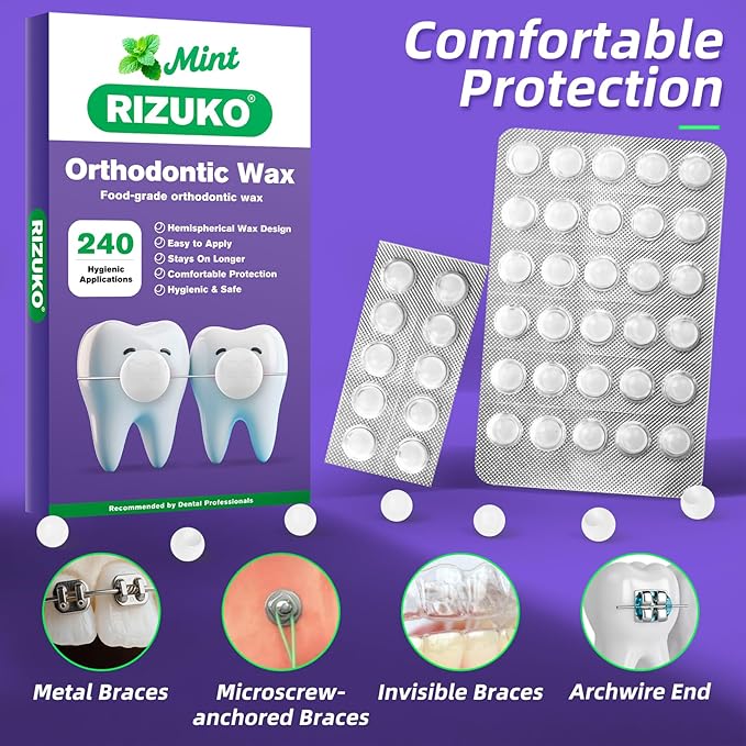 Orthodontic Wax for Braces - 240 Dental Wax Dots | Hygienic Individual Wraps, Mint Flavor