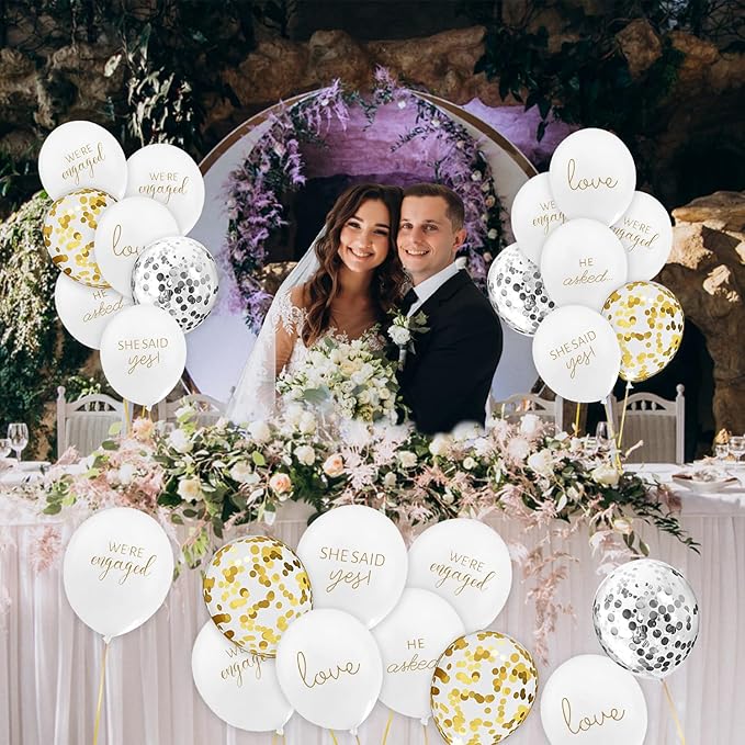 50Pcs Engagement Balloons, Engagement Party Decorations, He Asked balloons, She Said Yes Balloons, Gold Confetti Latex Balloon, Bridal Shower Engagement, Wedding Party Decoration