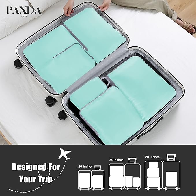 PANDA JOYS 4 Set Compression Packing Cubes Travel - Travel Accessories Expandable Packing Organizers for Carry On - Essentials Luggage Bags - Light Teal