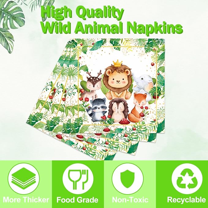 Jungle Animals Party Decorations - 175 Pcs Safari Animal Baby Shower Plates and Napkins, Wild Animals Theme Disposable Tableware Set for Baby Shower Zoo Birthday Party Supplies Favors, Serves 25