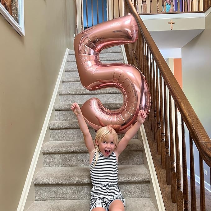 Rose Gold Number 5 Balloon 40 Inch, 5 Balloon Number, 5th Birthday Decorations, Rose Gold Party Supplies for Boys Girls
